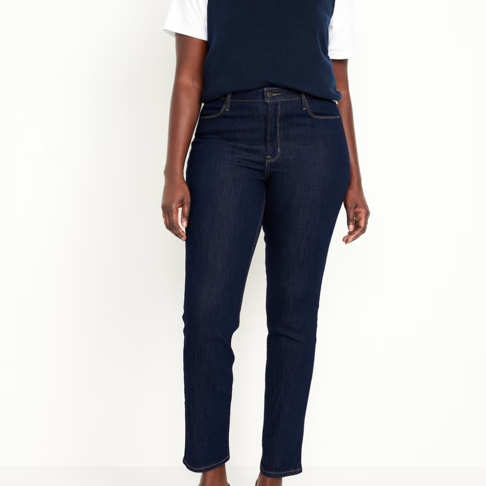 Old Navy Women High Rise Straight WOW Jeans Dark Wash 12 Petite Shirt 12P‎